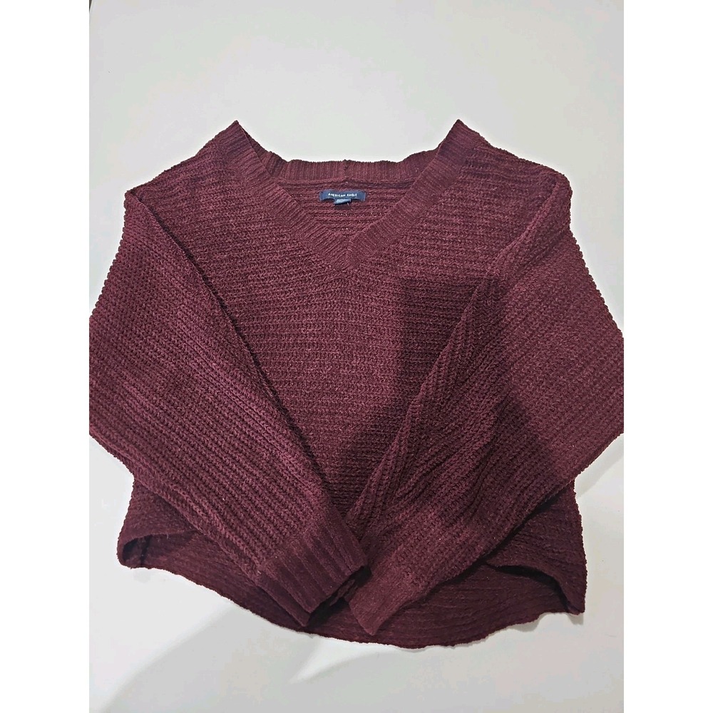 American Eagle Chenille Knit Sweater Women's XS Burgundy Crew Neck Pullover